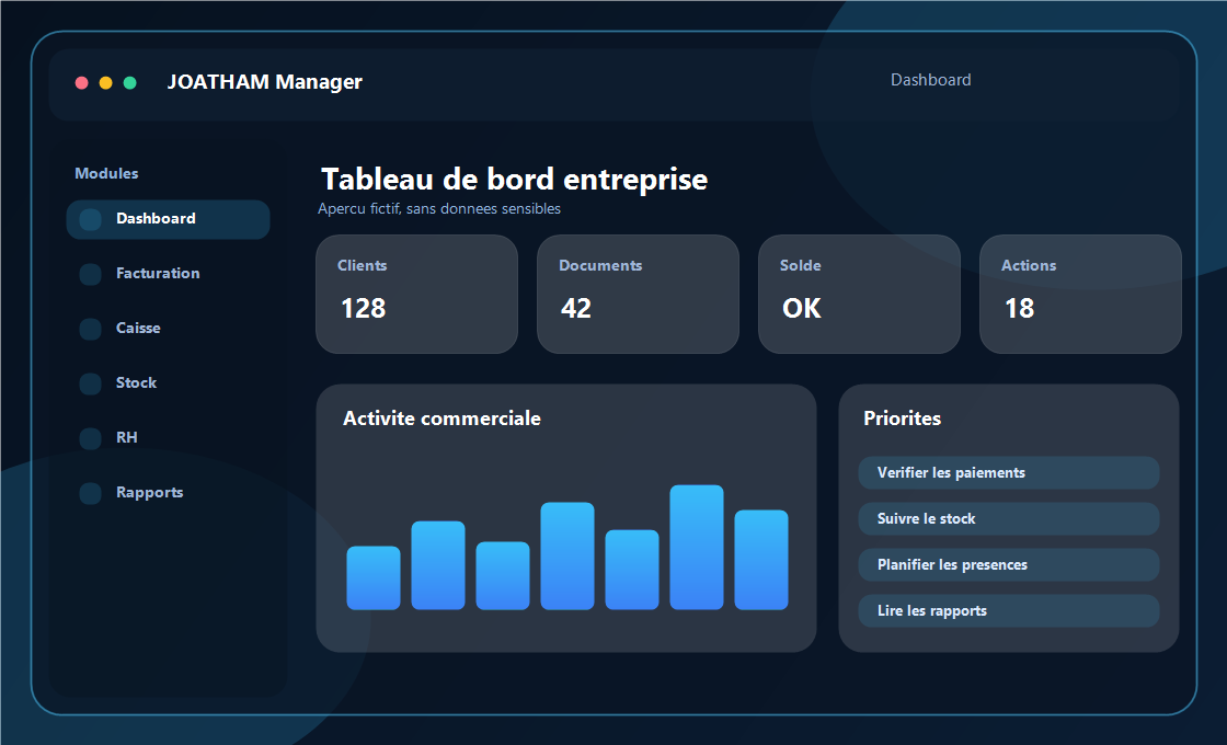 Aperçu du tableau de bord JOATHAM Manager